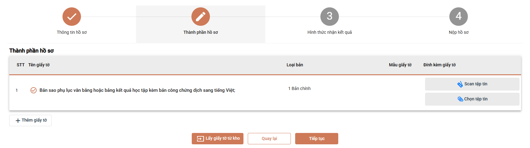 Mục Thành phần hồ sơ